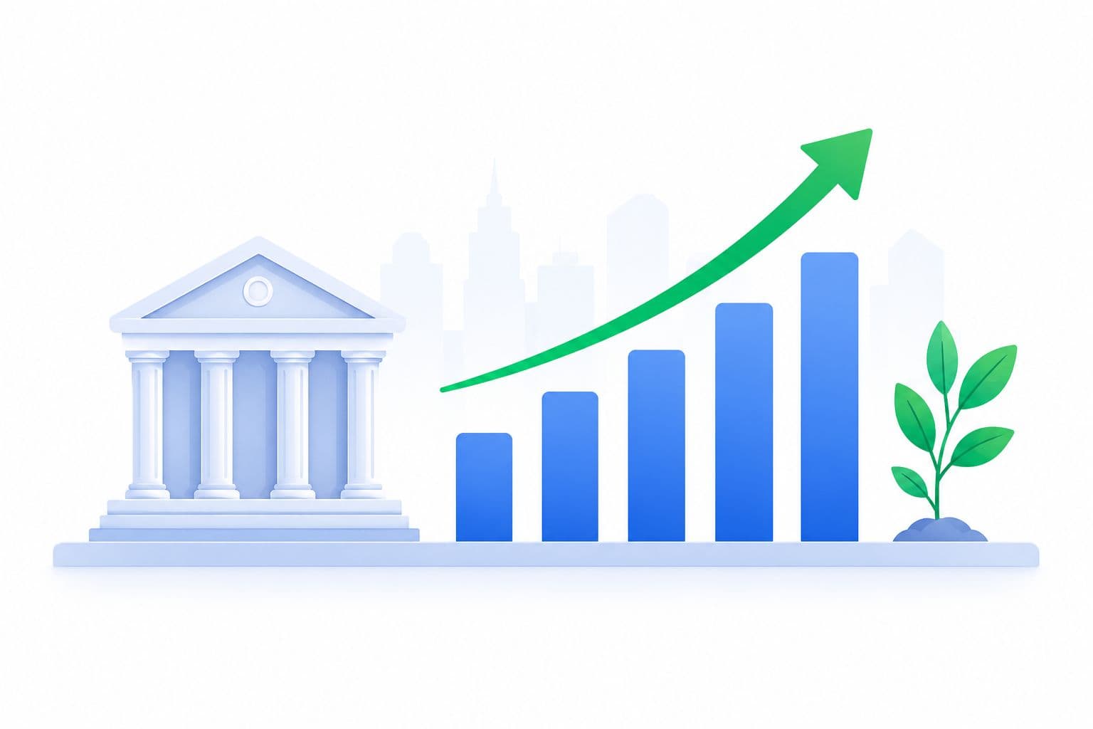 Bank building with growth chart illustration