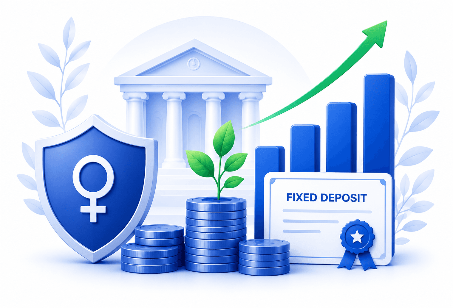 Bank building with growth chart illustration