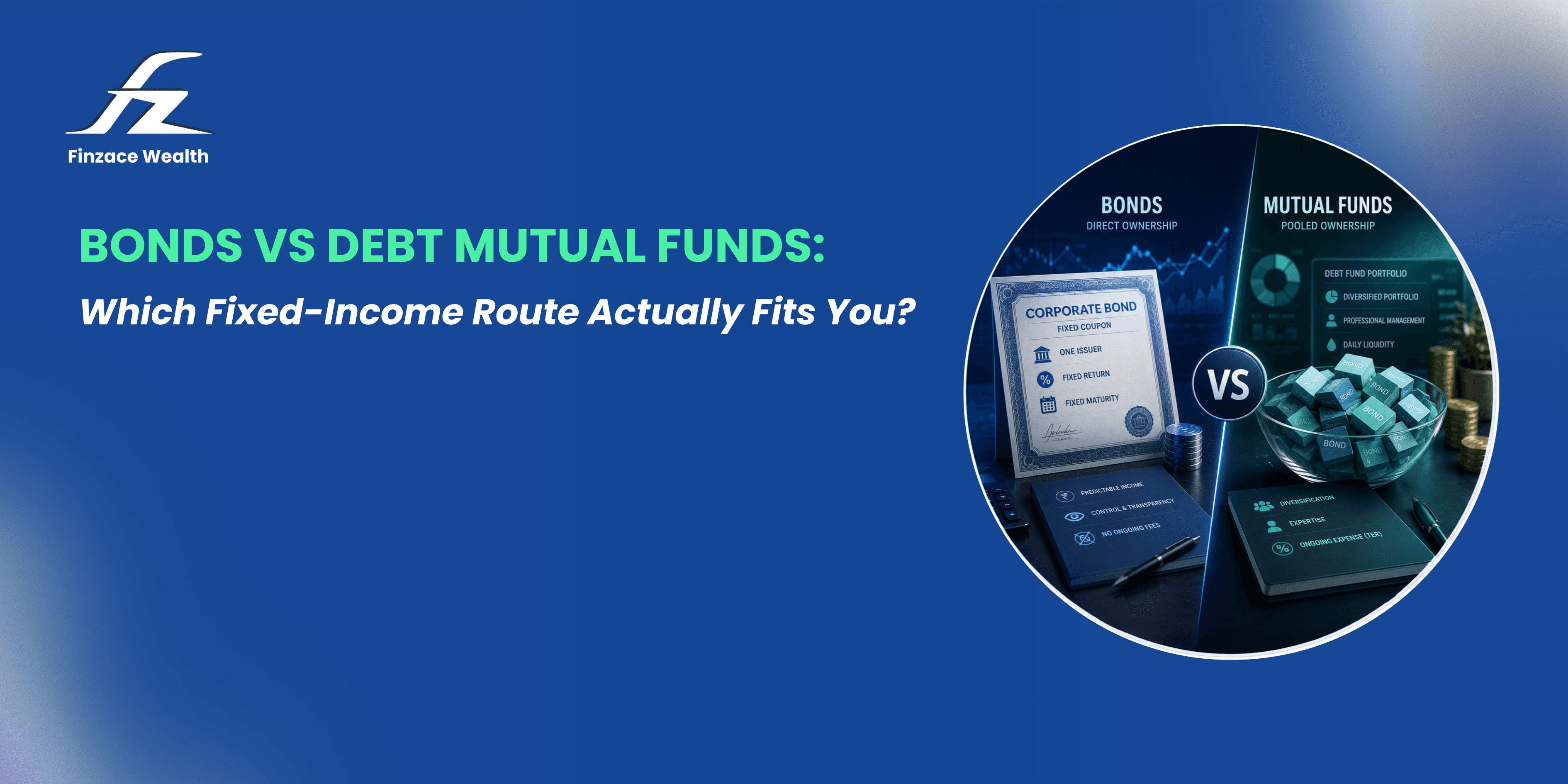 Comparison of direct bonds vs debt mutual funds covering returns, diversification, fees, taxation, liquidity, and investment risk.