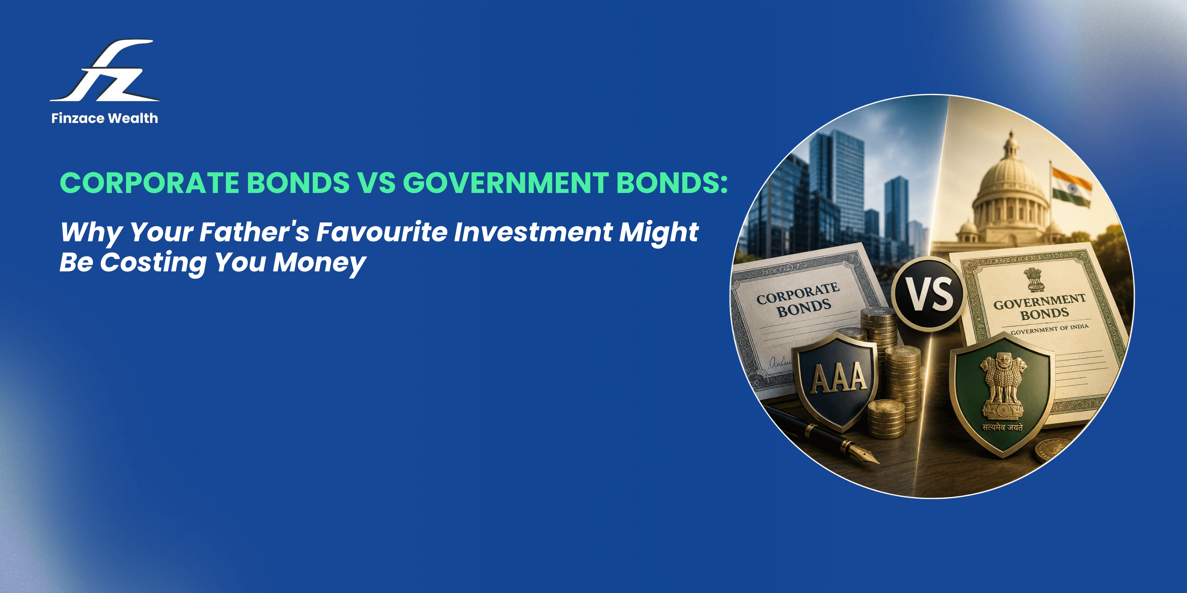 Comparison of corporate bonds vs government bonds in India, explaining credit risk, returns, liquidity, taxation, credit ratings, and investment suitability.